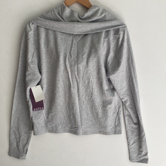 *LIGHT GRAY* Zella Heather Cowl Neck Flattery Hoodie Crop Top Size M, NWT - Picture 4 of 7